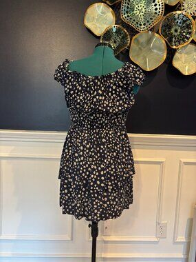 For Justify Navy Daisy Smocked Off Shoulder Tiered Dress Large